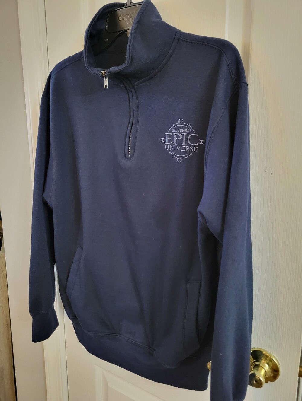 Universal Studios Epic Universe Quarter Zip Pullover Sweatshirt Navy Blue Small - Picture 3 of 8